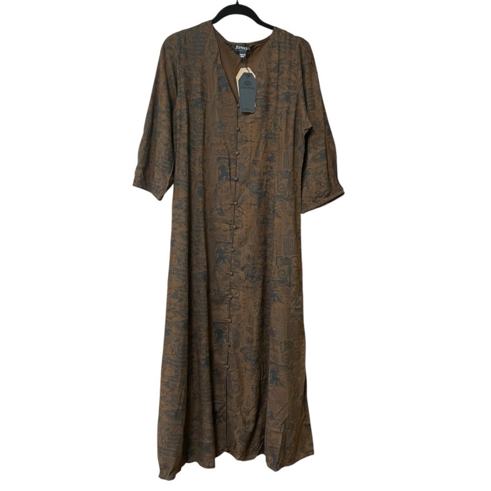 NWT Disturbia Daemonologie Woodcut Print Button Up Midaxi Dress Women Size 10 - Picture 5 of 10